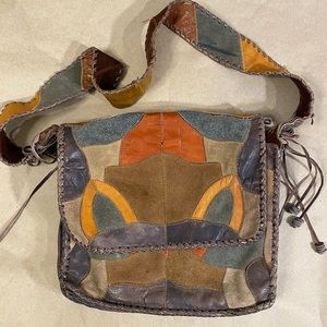 Vintage Y2K Leather and Suede Patched Crossbody Bag